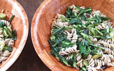 Pasta with Dandelion Greens, Toasted Garlic and Avocado